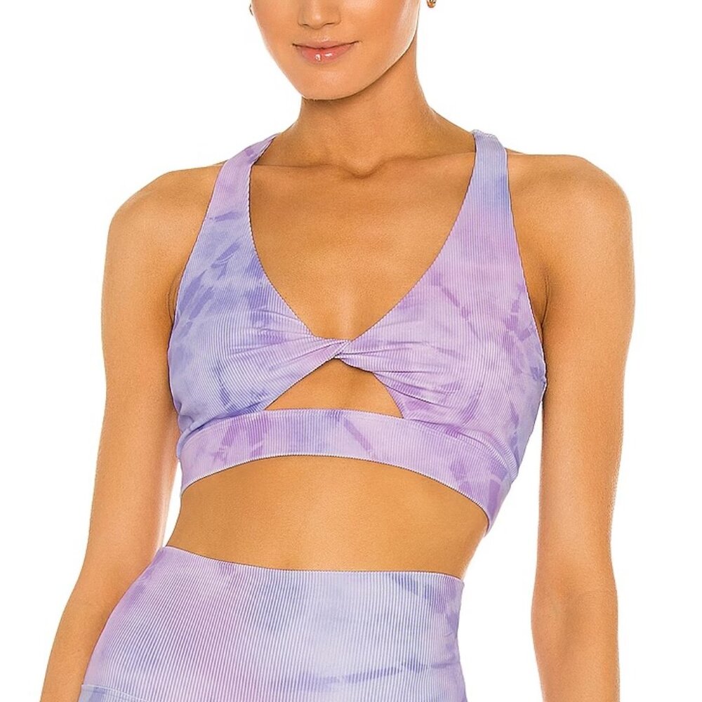 Beach Riot Twist Sports Bra Top in Crystal Lavender Purple Tie Dye - Size Medium